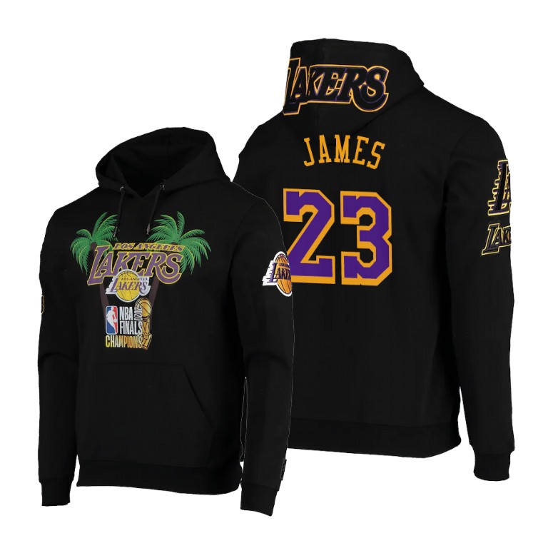 Men's Los Angeles Lakers LeBron James #23 NBA 2020 Palm Pullover Finals Champions Black Basketball Hoodie PTC2483RF